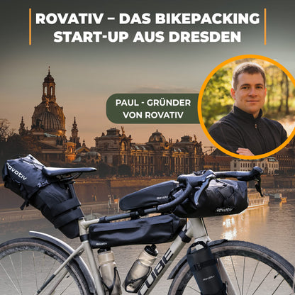 Rovativ® bolt-on bikepacking top tube bag [1 liter] 100% waterproof - frame bag for gravel bike, road bike, and MTB.
