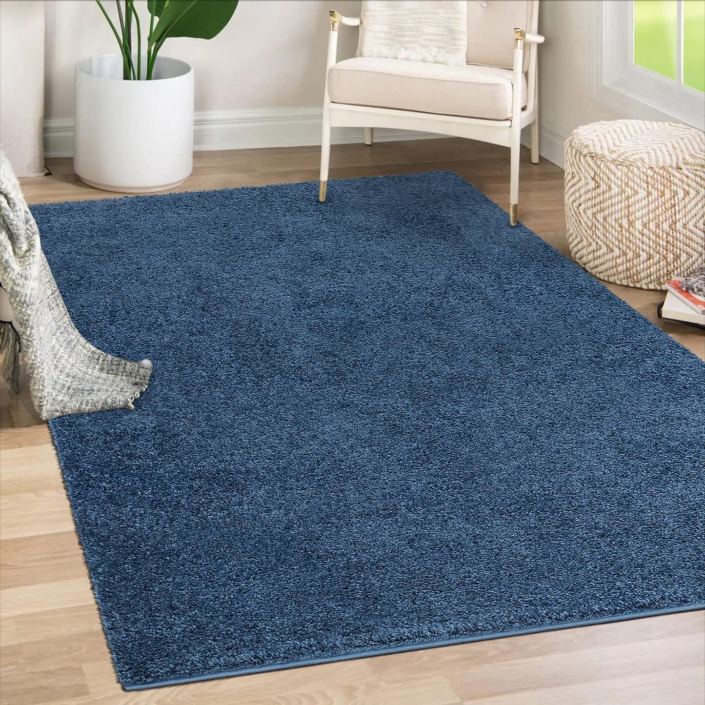 Paid carpet living room high pile shaggy - 160x230cm - Blue plain fluffy modern boho decor rugs soft bedroom