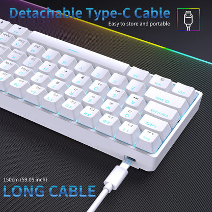Dierya DK61se Gaming Keyboard, 60% Mechanical Keyboard with Red Linear Switch, Ultra-Compact Mini 61 Keys Anti-Ghosting, Typ-C Data Cable, US Layout for PC Windows Gamer Typist, White