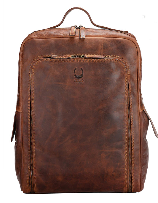 Corno d'Oro Handmade Backpack Men's Leather Large with Organizer Compartment I Premium XL Leather Backpack Women's for 17 Inch Laptop I Business Laptop Backpack Vintage Brown