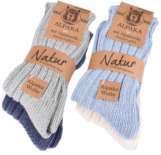 BRUBAKER 4 Pairs of Alpaca Socks with Alpaca Wool - Winter Sock Set for Women and Men - Blue Gray Beige - Size 35-38