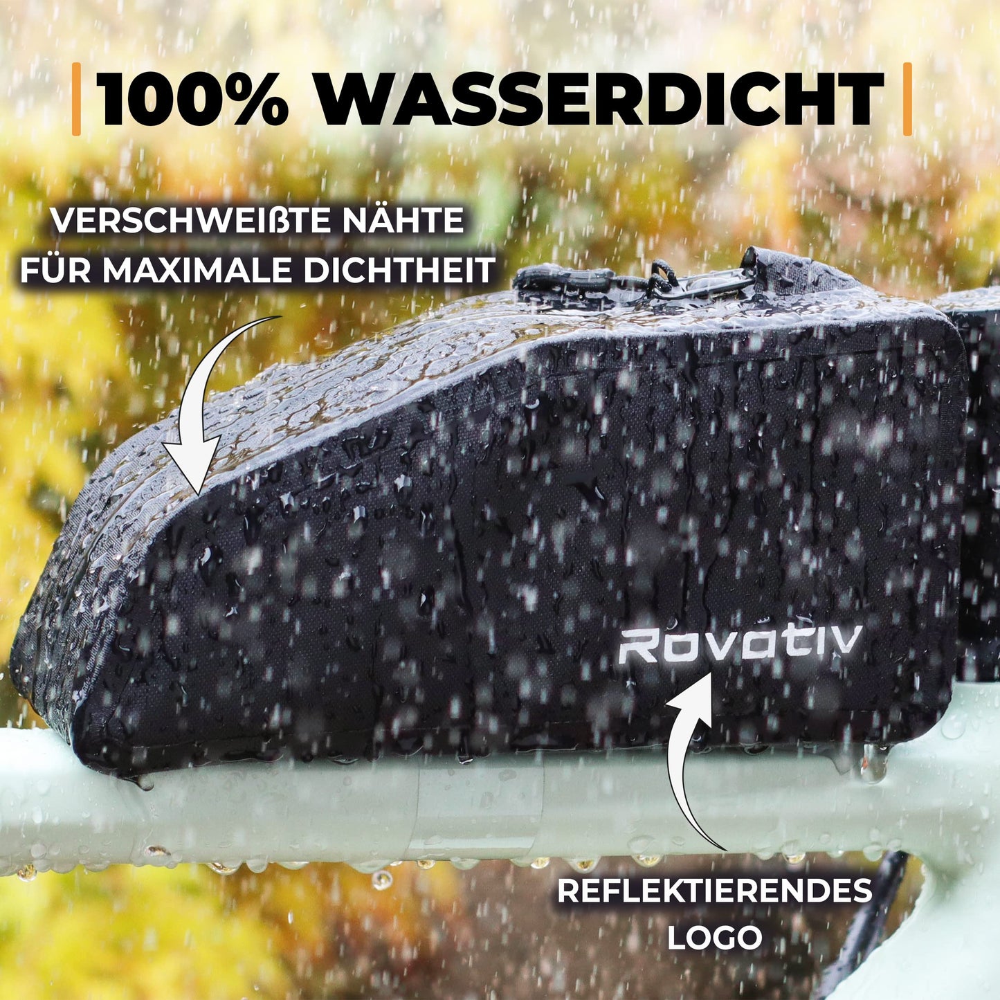 Rovativ® bolt-on bikepacking top tube bag [1 liter] 100% waterproof - frame bag for gravel bike, road bike, and MTB.