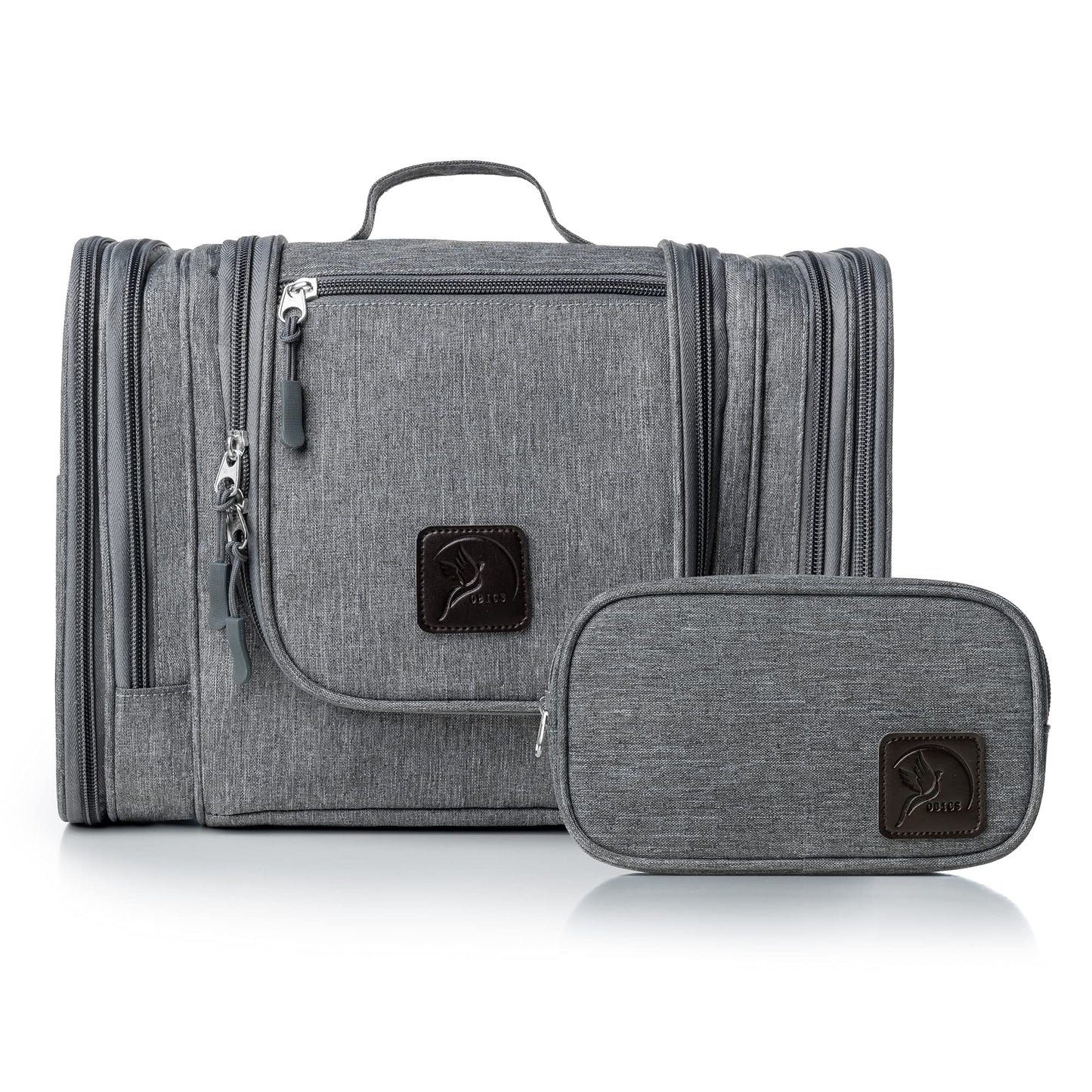 Obics toiletry bag men & women large grey 8L XL - toiletry bag with mirror & hanging hook - bathroom bag with handle - cosmetic bag large - travel toiletry bag 10 compartments for camping travel