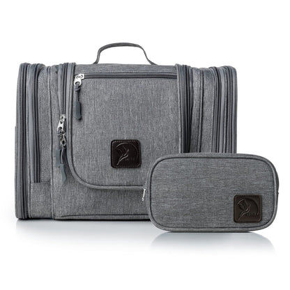 Obics toiletry bag men & women large grey 8L XL - toiletry bag with mirror & hanging hook - bathroom bag with handle - cosmetic bag large - travel toiletry bag 10 compartments for camping travel