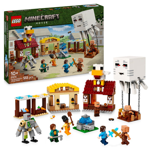 LEGO Minecraft Ghast Balloon Attack - Gaming Toy - Steve's House, 4 Minifigures - Iron Golem Figure & Exploding Fountain Feature - Gift for Boys, Girls & Fans 10+ - 21273