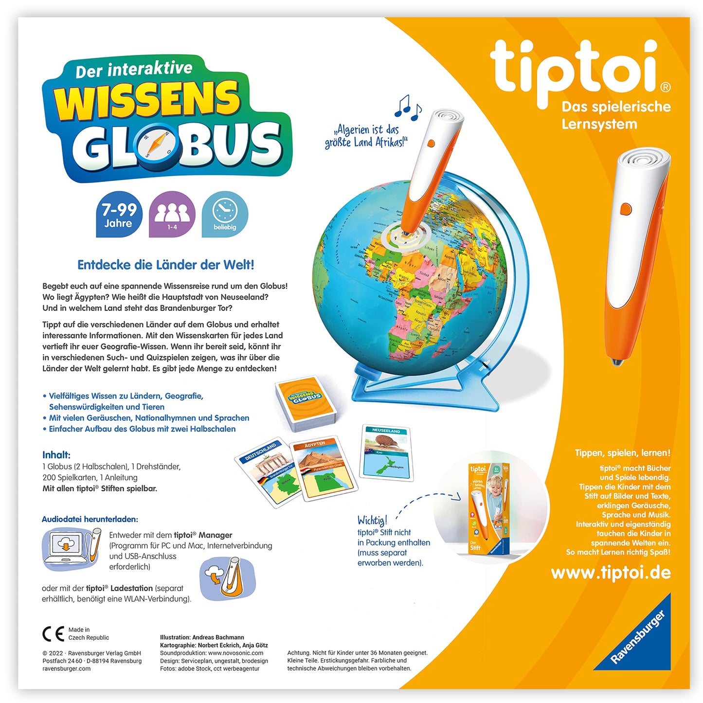 Ravensburger tiptoi Game 00107 - The Interactive Knowledge Globe - Educational globe for children aged 7 and up, informative globe for boys and girls, for 1-4 players