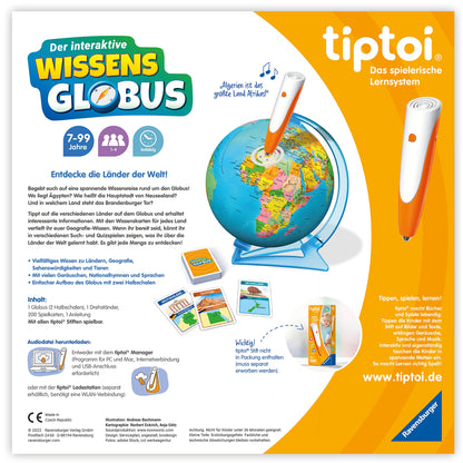 Ravensburger tiptoi Game 00107 - The Interactive Knowledge Globe - Educational globe for children aged 7 and up, informative globe for boys and girls, for 1-4 players