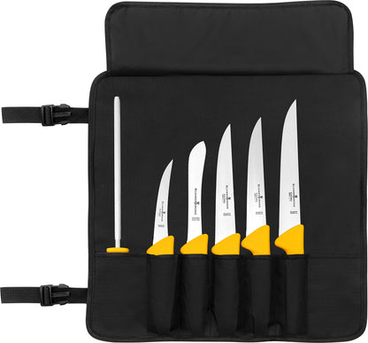Sword Crown Knife Roll Bag for Butcher Knife Set with 6 Slots, Storage Bag for Knives, Kitchen Tools, Cooking Equipment, and Accessories, Black