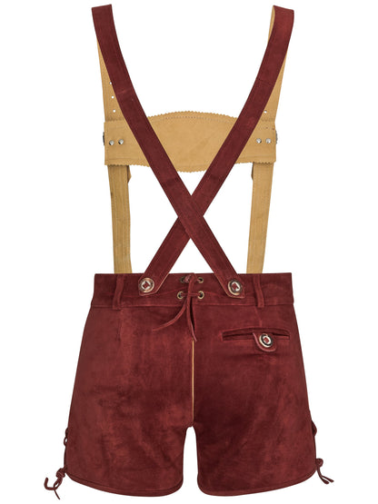 Women's leather shorts - Traditional leather shorts Bergrose - Traditional hot pants with suspenders (30, red)