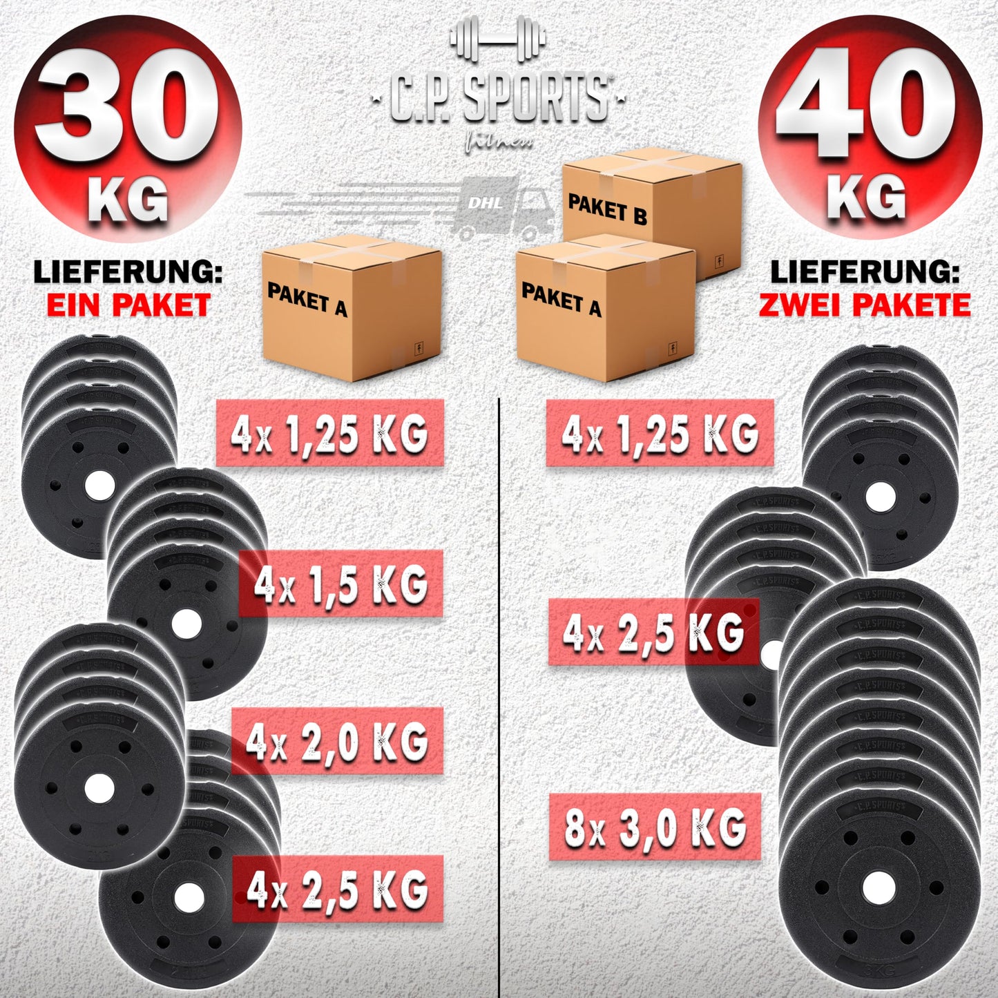 C.P. Sports 2in1 dumbbell & barbell set 30kg / 40kg | Weight plates - Weights - Barbell bars | Adjustable dumbbells - Barbell set for strength training, fitness, home gym (blue-black - 40kg set)