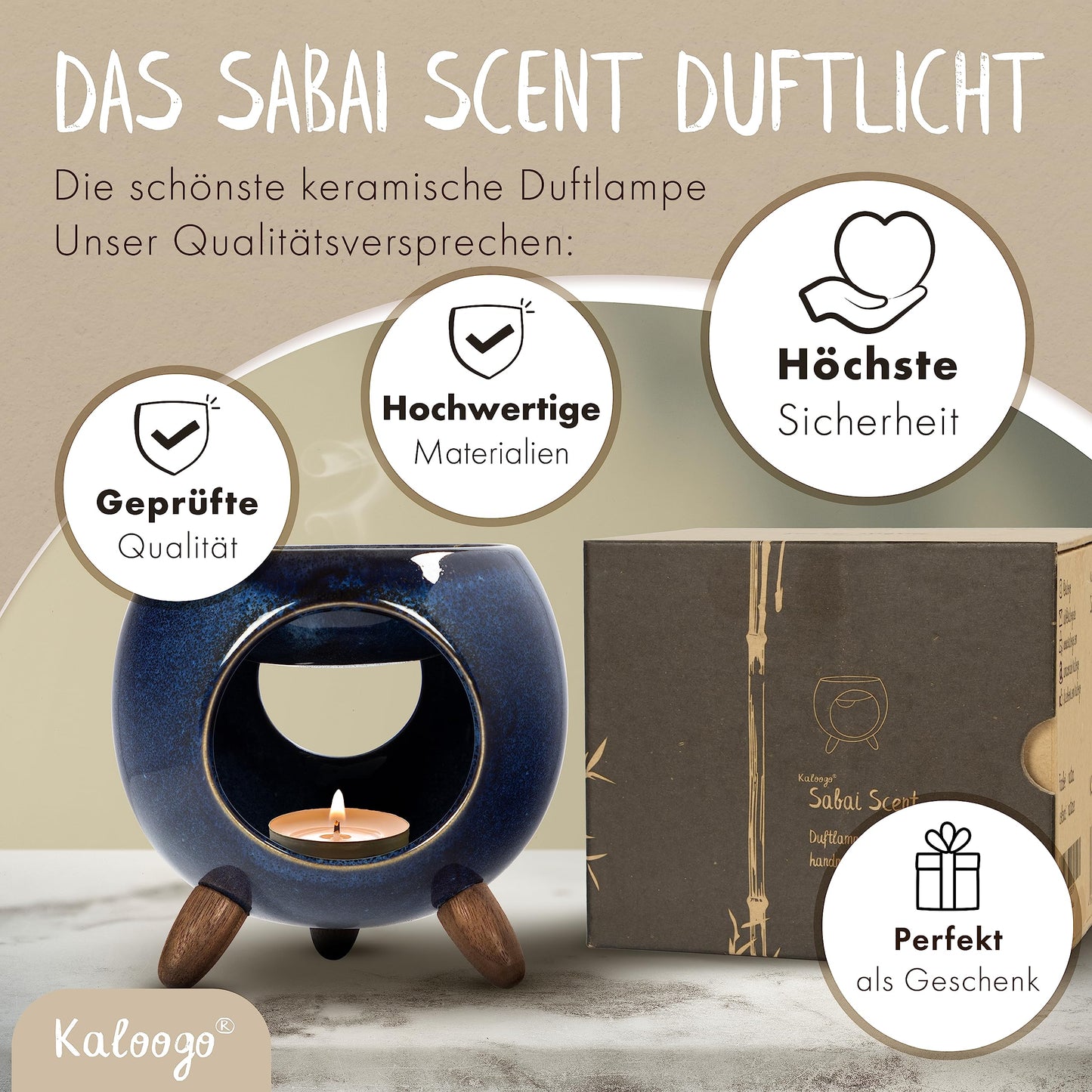 Kaloogo Sabai Scent Ceramic Oil Diffuser - Elegant fragrance light - Stable design - perfect heat release - high-quality tea light diffuser for scent wax and oil (ocean blue)