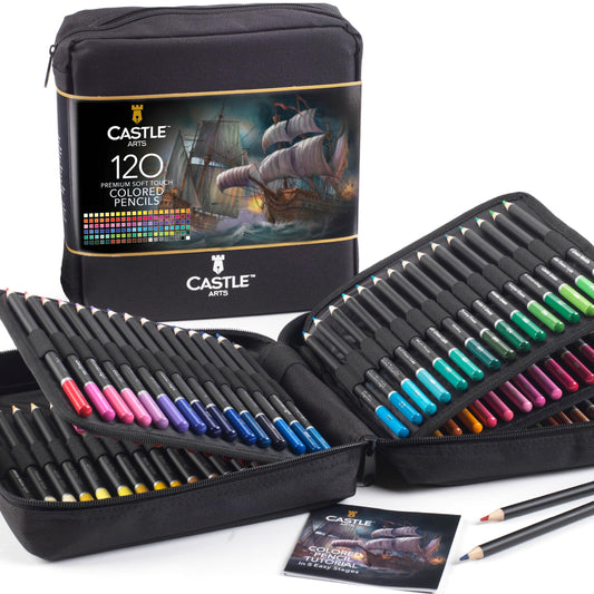 Castle Art Supplies 120 Colored Pencils Set | High-quality color cores with soft core for experienced artists, professionals, and color enthusiasts | In a neat, sturdy zippered case