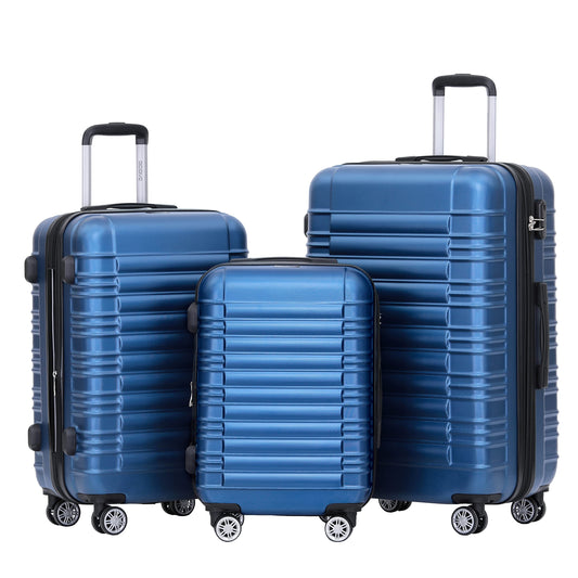 BEIBYE Hard Shell Suitcase Trolley Suitcase Travel Suitcase Twin Wheels Luggage Set (Blue, Set)