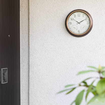 Navaris outdoor clock analog - with thermometer and hygrometer display - 38.1 x 5cm - round clock for hanging without ticking - decor garden wall clock