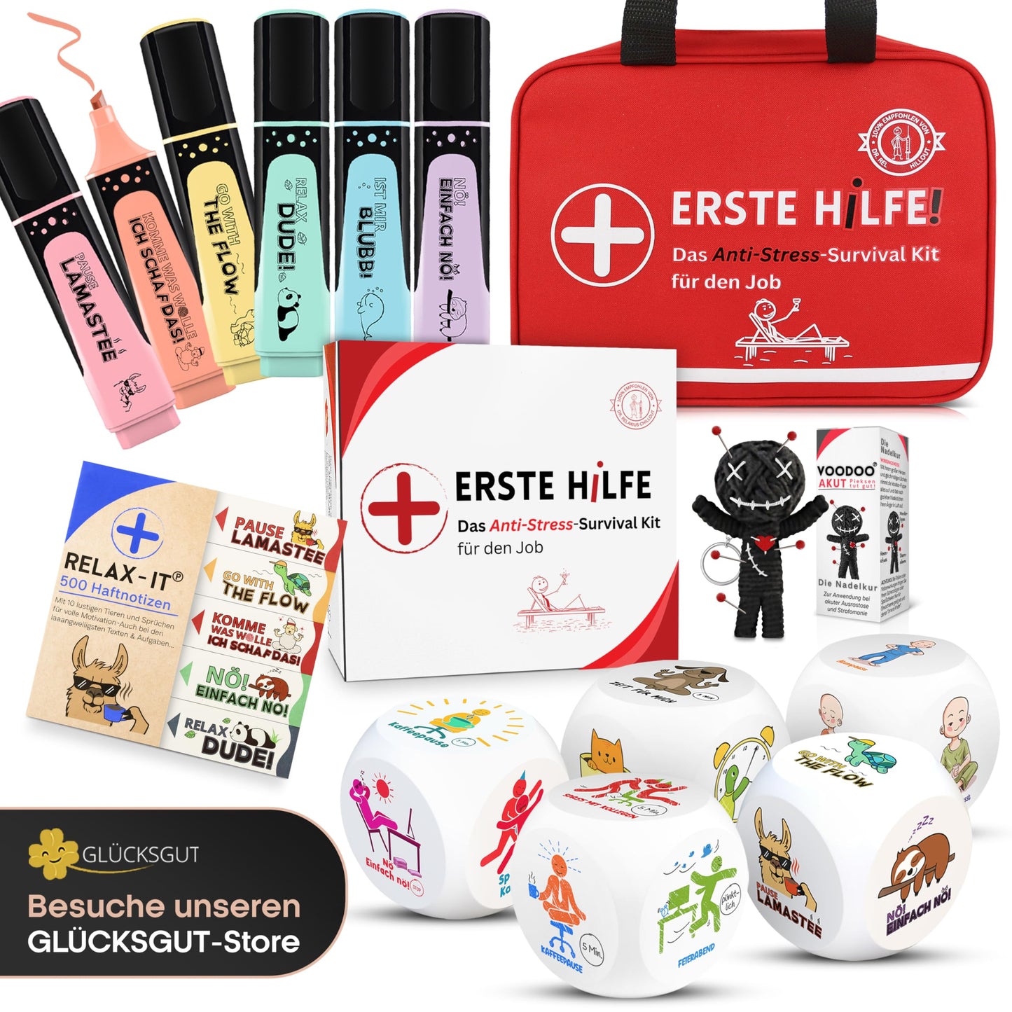 GLÜCKSGUT® Anti-Stress Cubes | 2-Pack Pictograms | Funny stress cube | 6 designs, gift box & instructions | Toy for stress relief, coworkers & office gift