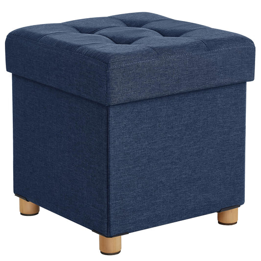 SONGMICS Storage Ottoman, Small Folding Bench, 38 x 38 cm Footrest, Storage Box, Holds up to 300 kg, for Living Room Bedroom Dorm, Midnight Blue LSF14IN