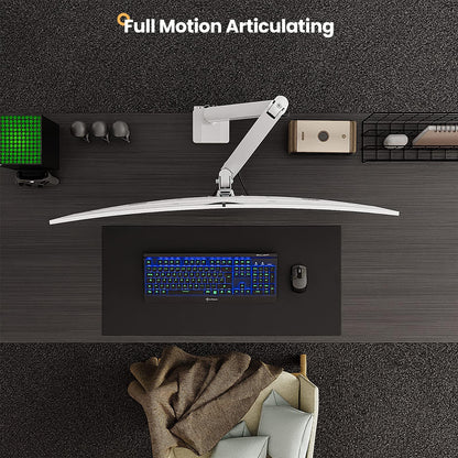PUTORSEN Monitor Desk Mount - Heavy Duty Premium Aluminum Swivel Tilt Height Adjustable Single Arm Monitor Holder for 17"-49" LED LCD, VESA 75x75-100x100mm Supports up to 18kg-White