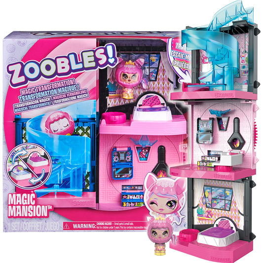 Zoobles Magic Mansion dream house with 6 rooms, slide, and accessories.