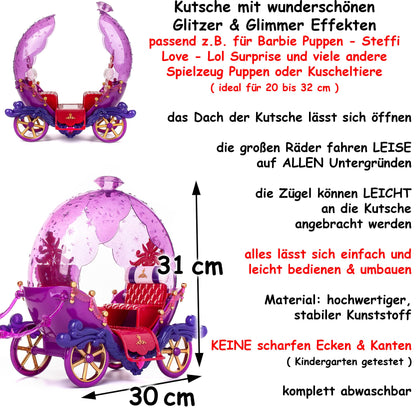 Doll carriage with horse & doll - purple for Barbie dolls - Steffi Love - LOL Surprise toy doll - Princess horse carriage - fairytale carriage.