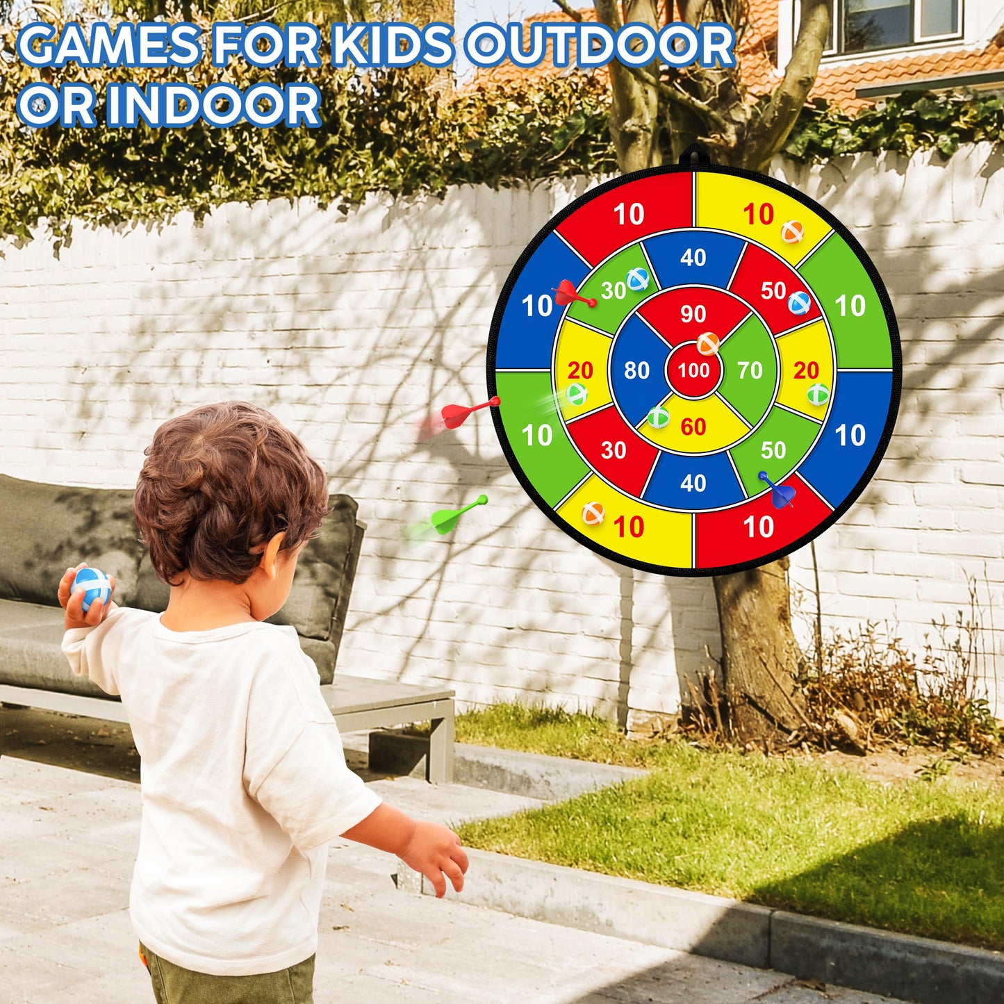 29" Double-sided Dart Board Kids Game with 12 sticky balls, 6 darts, throwing game, indoor/outdoor sport fun party game, toy, birthday gifts for 3 4 5 6 7 8 9 10-12 year old boys girls