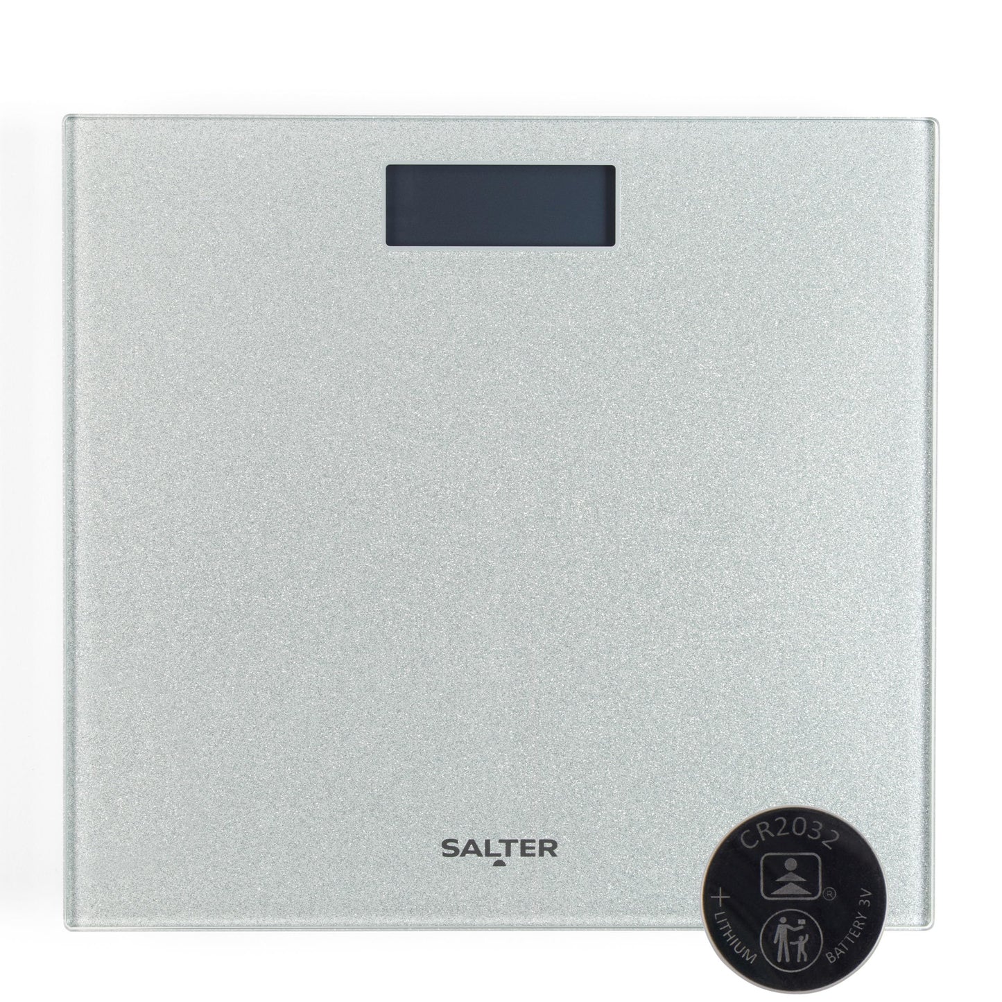 Salter 9037 SVGL3R bathroom scale with glitter, digital personal scale, tempered glass platform, easily readable, instant weight measurement, glass scale, 180kg capacity, body scale, Silver.