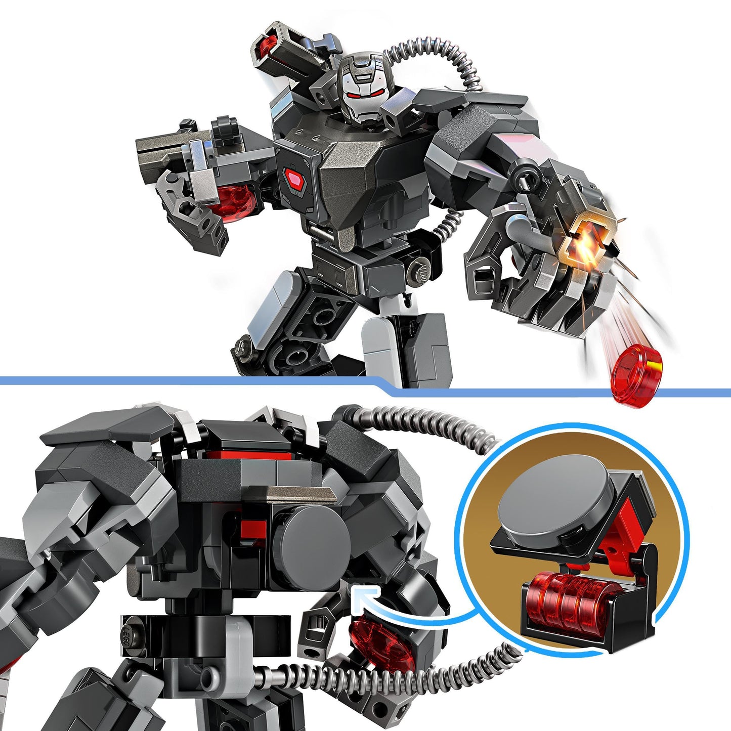 LEGO Marvel War Machine Mech, buildable superhero toy with 3 shooters & Marvel Venom Mech vs. Miles Morales, poseable action figures for kids.