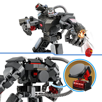 LEGO Marvel War Machine Mech, buildable superhero toy with 3 shooters & Marvel Venom Mech vs. Miles Morales, poseable action figures for kids.