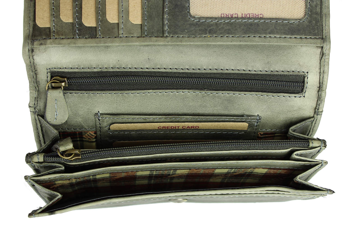 High-quality vintage leather women's wallet purse long wallet purse made of soft leather with RFID in grey - 17.5x10x3cm (W x H x D)