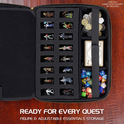 ENHANCE RPG Organizer Case - D&D folder with integrated character sheet holder, dice rolling area, removable pen pocket, miniature foam storage (Black)