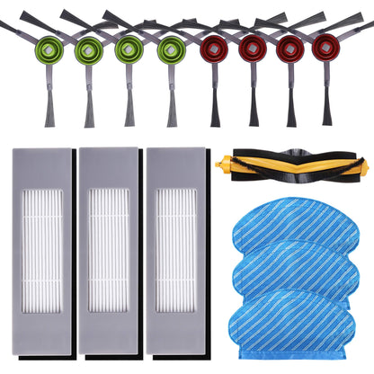 KEEPOW 15 pcs Replacement Parts Accessories Set for Ecovacs Deebot OZMO 950 920 yeedi 2 hybrid Vacuum Robot, (1 main brush + 3 filters + 8 side brushes + 3 mopping cloths)