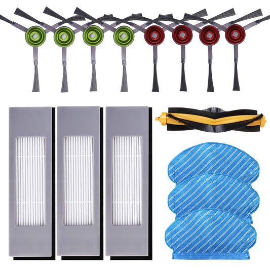 KEEPOW 15 pcs Replacement Parts Accessories Set for Ecovacs Deebot OZMO 950 920 yeedi 2 hybrid Vacuum Robot, (1 main brush + 3 filters + 8 side brushes + 3 mopping cloths)