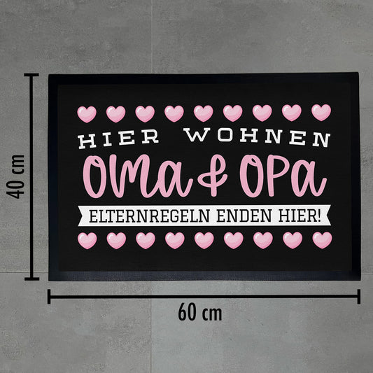 Trendation - Grandma and Grandpa Doormat Gift, Here End Parents' Rules Grandparents Dirt Trap Mat 60x40 cm