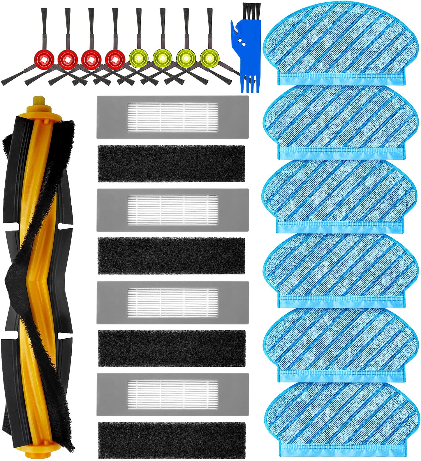 KGC 20 pieces replacement accessories for Ecovacs Deebot OZMO 950 920 vacuum robot, Yeedi 2 Hybrid robot vacuum, 1 main brush + 4 filters + 8 side brushes + 6 cleaning cloths + 1 cleaning brush