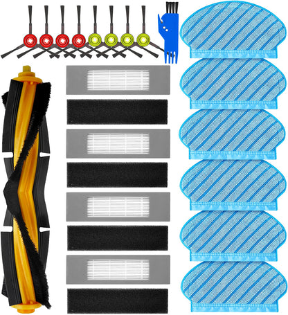 KGC 20 pieces replacement accessories for Ecovacs Deebot OZMO 950 920 vacuum robot, Yeedi 2 Hybrid robot vacuum, 1 main brush + 4 filters + 8 side brushes + 6 cleaning cloths + 1 cleaning brush
