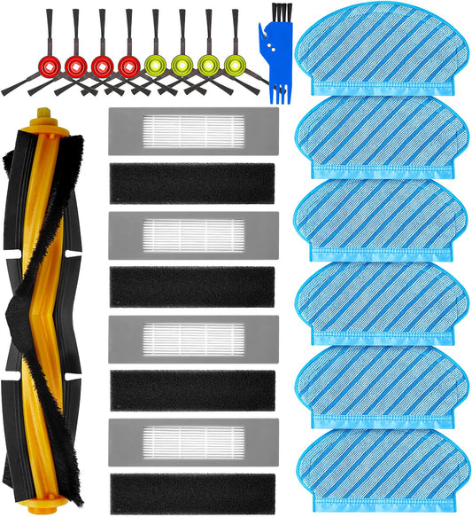 KGC 20 pieces replacement accessories for Ecovacs Deebot OZMO 950 920 vacuum robot, Yeedi 2 Hybrid robot vacuum, 1 main brush + 4 filters + 8 side brushes + 6 cleaning cloths + 1 cleaning brush