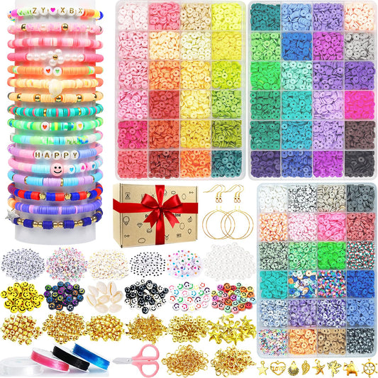 72 colors 11520 pieces beads set for threading, 6mm beads for bracelets, polymer clay beads set for DIY jewelry necklace earrings chain for kids adults.