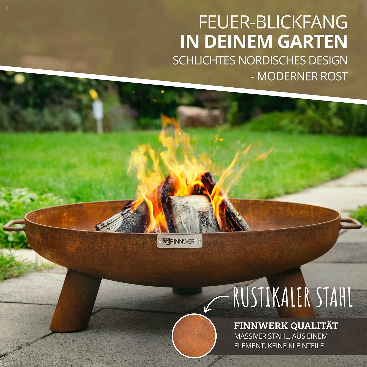 Finnwerk HARRI Fire Pit in Rust Optic 80 cm - Exclusive steel with elegant rust patina - Fire pit for the garden - Decorative and rustic - Fire pit cover available separately.