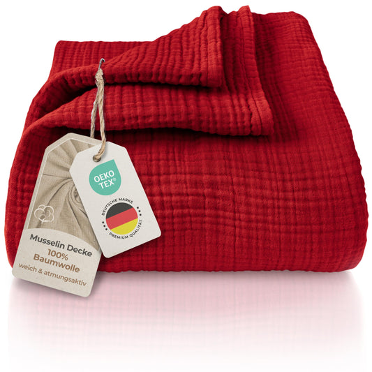 LAYNENBURG Premium Muslin Daybed 180x220 cm - 100% cotton - extra soft cotton blanket as a cuddly blanket, bedspread, sofa throw, couch throw - warm sofa blanket (Bordeaux)