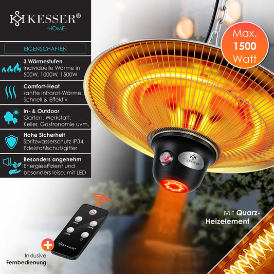 KESSER® Ceiling Heater ✓ Patio Heater ✓ Heat Lamp ✓ Outdoor Heater | Infrared | Ceiling-Mounted | Heater | Infrared Heater | Patio Heater | Quartz Heater | Power: 1500W with Remote Control