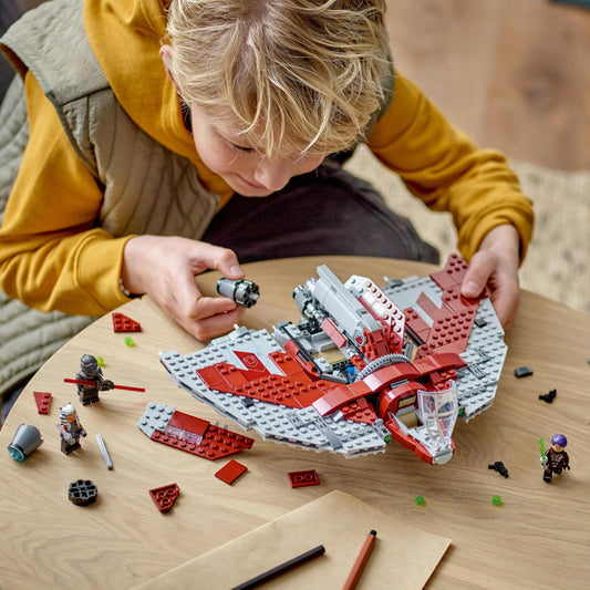 LEGO Star Wars Ahsoka Tano's T-6 Jedi Shuttle Set, buildable spaceship toy with 4 minifigures including Sabine Wren and Marrok with lightsabers, gift for Ahsoka series fans 75362