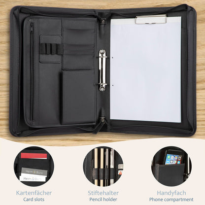 ONVAYA® conference folder A4 | black | document folder | business folder | writing pad with notepad | durable faux leather | document holder