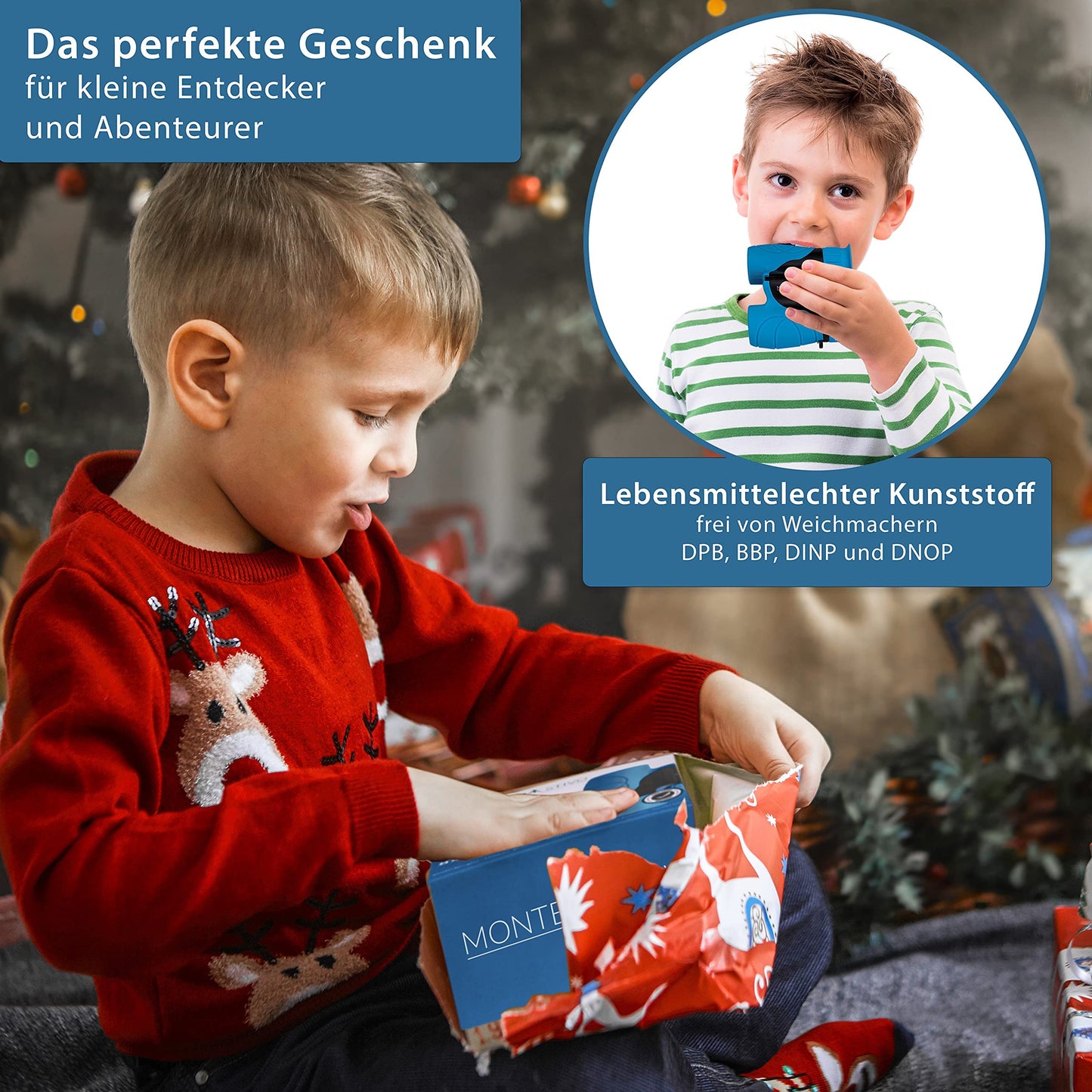 Monte Stivo® Junior | Award-winning binoculars for children 8x21 with magnifying glass & compass | Toy set for boys and girls aged 4 years and up.