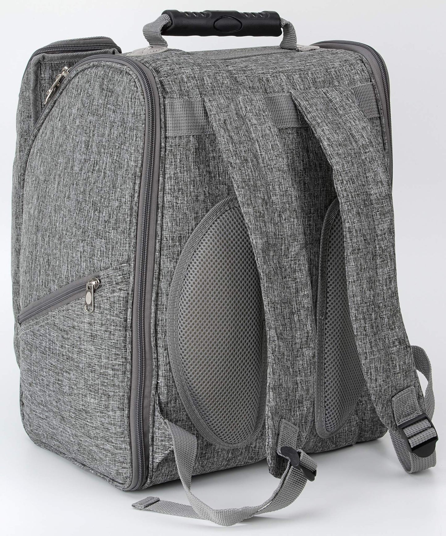BRUBAKER picnic backpack for 2 people in grey, 28 × 40 × 22 cm - with cooler compartment, insulated bottle holder, and fleece blanket with waterproof bottom.