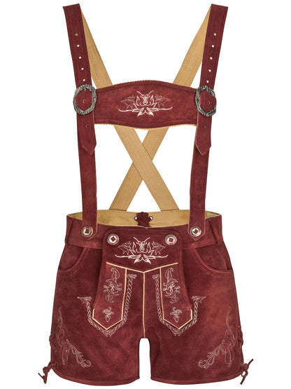 Women's leather shorts - Traditional leather shorts Bergrose - Traditional hot pants with suspenders (30, red)