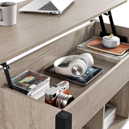 Yaheetech Coffee Table Height Adjustable Lift Top Table with Hidden Storage Compartment Wooden Side Table Lift Table Sofa Table for Living Room, Gray