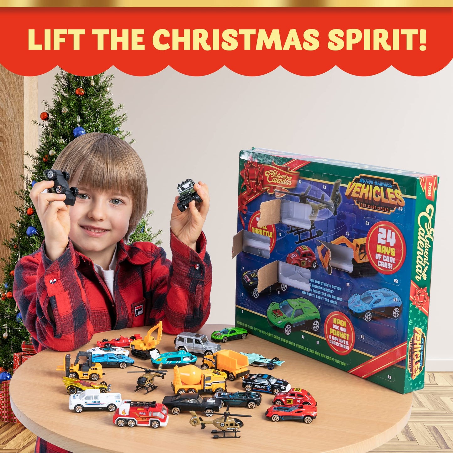 JOYIN Christmas Advent Calendar 2025 for Kids, 24-Day Countdown Calendar, Toy with Die-cast Cars, Set for Boys and Children