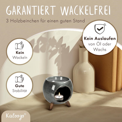 Kaloogo Sabai Scent Ceramic Oil Diffuser - Elegant scent light - Sturdy design - Perfect heat distribution - High-quality tealight oil diffuser - for scented wax and essential oils (Ash Gray)