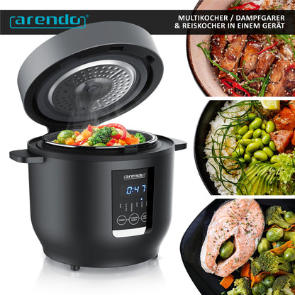 Arendo - Digital Multicooker 2 liters 350 watts Multicooker with steaming insert and measuring cup, rice cooker multicooker - 5 cooking programs - timer - non-stick coated - BPA-free
