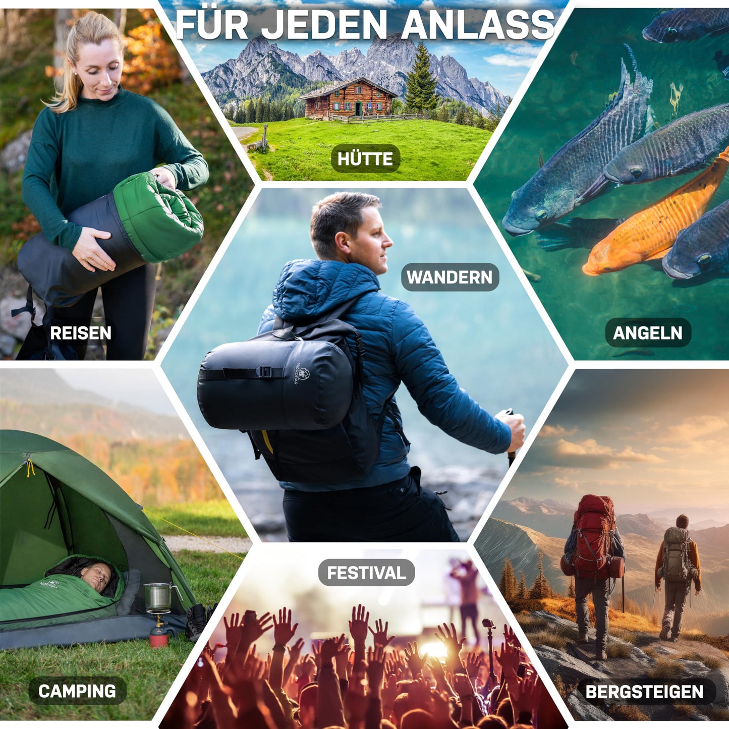 NORDBAER® Sleeping Bag 3 Seasons & Summer Ultralight [750g/1500g] | Camping Mummy Sleeping Bag | compact size [100GSM/300GMS] | Outdoor Travel Hostel Sleeping Bag | Summer Sleeping Bag