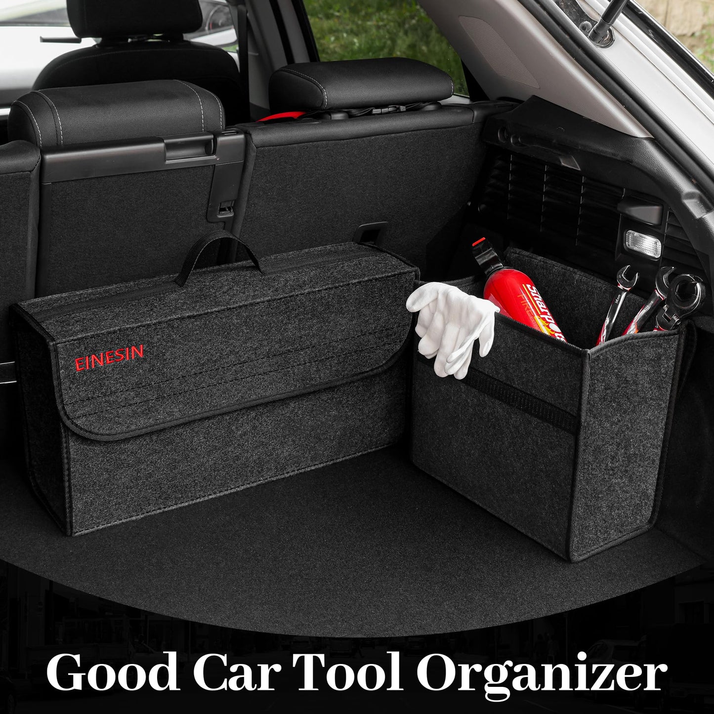 One in car organizer toolbag, trunk organizer made of felt with Velcro fixation, car accessory for tools & car care, car trunk organizer, trunk bag.